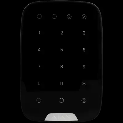 Painel táctil preto com números brancos e etiqueta AJAX