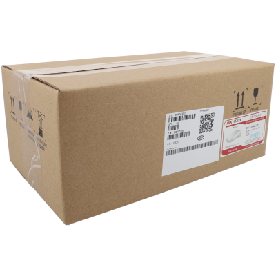 Caixa de cartão castanha com etiquetas e instruções de manuseio