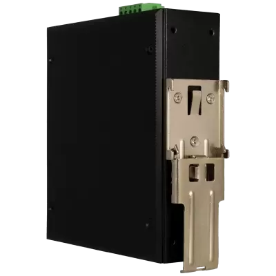 Dispositivo eletrónico preto com suporte metálico prateado