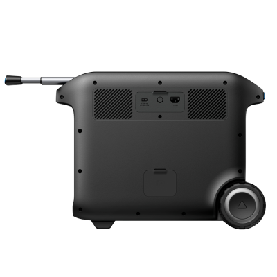 Gerador portátil preto com rodas e antena telescópica