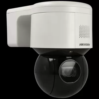 Câmara de segurança Hikvision preta e branca, tipo PTZ