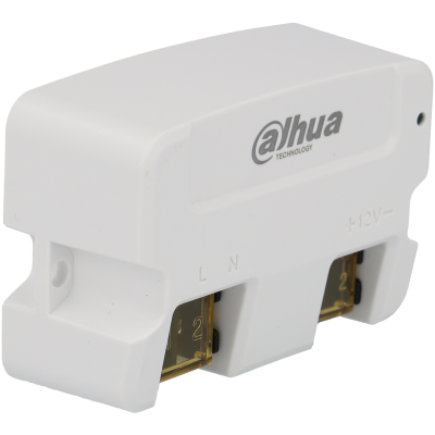 Módulo elétrico branco Dahua Technology com mini disjuntores amarelos