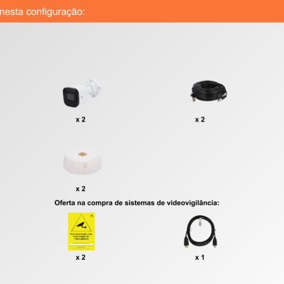 Conjunto de componentes para sistema de videovigilância com auriculares, cabos, fita adesiva e suporte