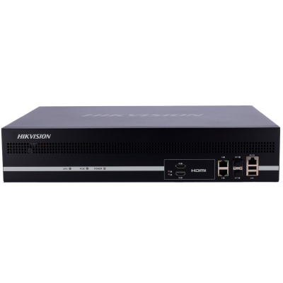 Equipamento eletrónico preto HIKVISION com várias portas e indicadores LED.