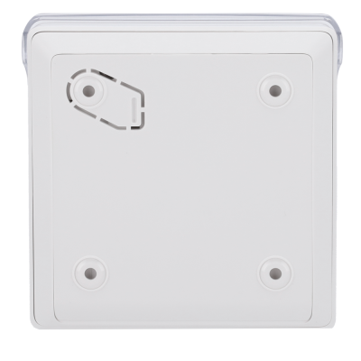 Caixa elétrica branca quadrada com suportes para fixação