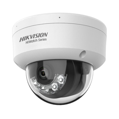 Câmara de segurança Hikvision HiWatch Series com corpo branco e cúpula transparente