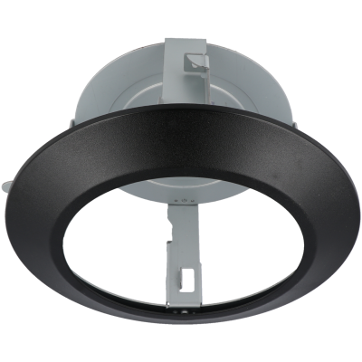 Reflector de luz embutido com aro preto e estrutura cinzenta