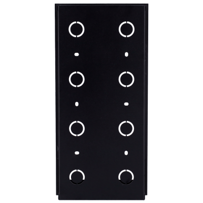 Painel preto com orifícios circulares brancos disposto em duas colunas e quatro linhas