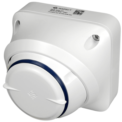 Interruptor industrial branco com tampa redonda e detalhe azul escuro