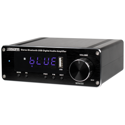 Amplificador de áudio digital preto com ecrã digital e botões