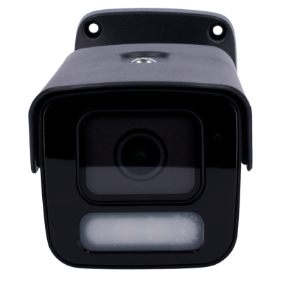 Câmara de vigilância preta com lente e luz branca