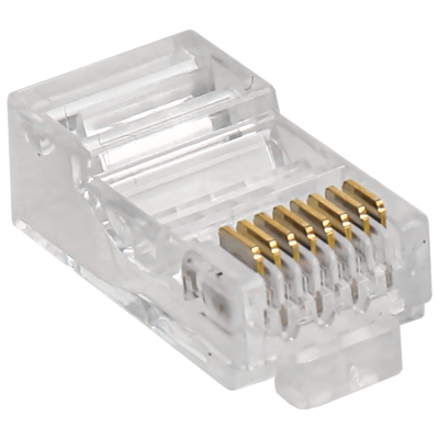 Conector RJ45 transparente com pinos dourados