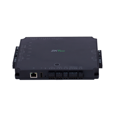 Leitor de controlo de acessos preto ZKTeco com várias entradas e saídas