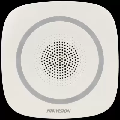 Dispositivo eletrônico branco com perfurações circulares e texto HIKVISION