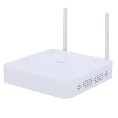 Modem router Wi-Fi branco com duas antenas verticais