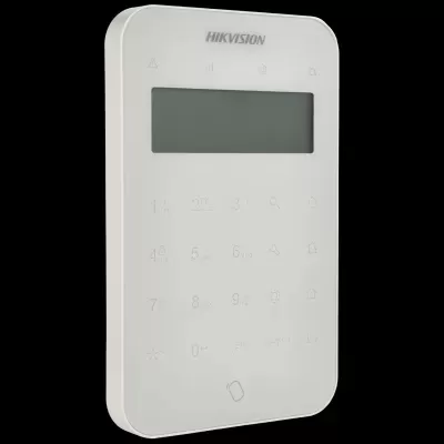 Teclado de segurança branco HIKVISION com visor e botões numéricos