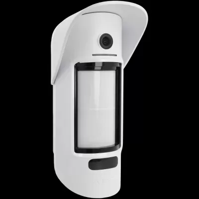 Sensor de movimento branco com câmara embutida e proteção curva