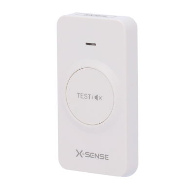 Dispositivo branco com botão de teste e texto X-SENSE