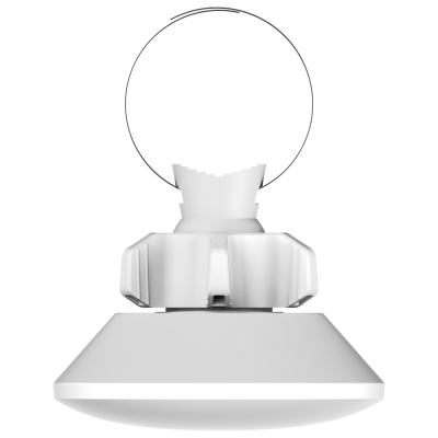 Lâmpada LED branca com base cónica e detalhes em plástico e metal