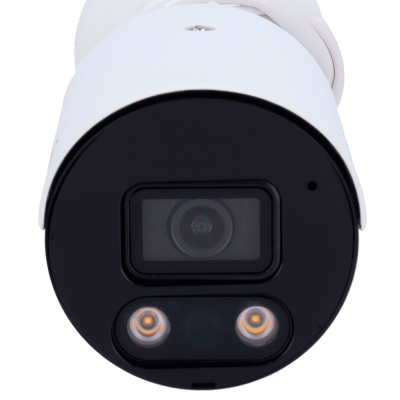 Câmara de vigilância branca com lente e dois LEDs