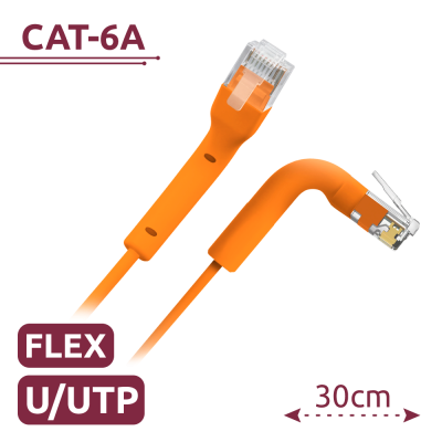 Cabo de rede CAT-6A laranja flexível com conectores RJ45