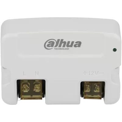 Dispositivo eletrónico branco Dahua Technology com marcações eléctricas e LED verde