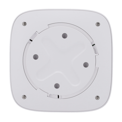 Base quadrada branca com padrão em cruz central e parafusos visíveis