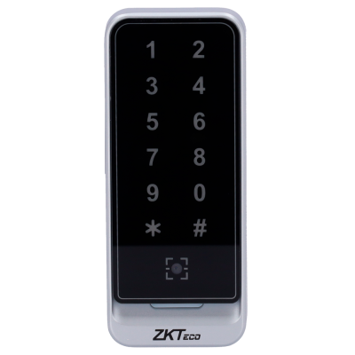 Teclado digital táctil preto com números e logótipo ZKTeco