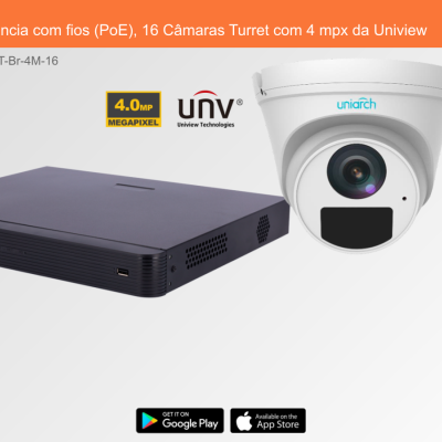 Sistema de Videovigilância com fios PoE com gravador e câmara turret Uniview 4.0 MP
