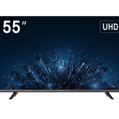 Televisor plano 55 polegadas com ecrã UHD e imagem digital futurista