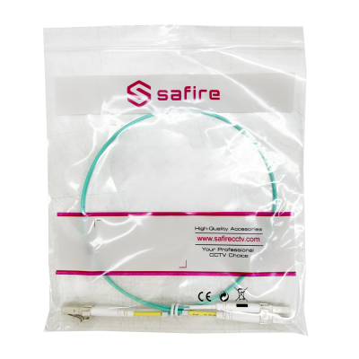 Embalagem plástica com cabo de fibra óptica e selo da Safire
