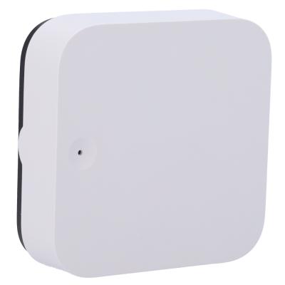 Dispositivo eletrónico branco com bordas arredondadas e pequeno orifício