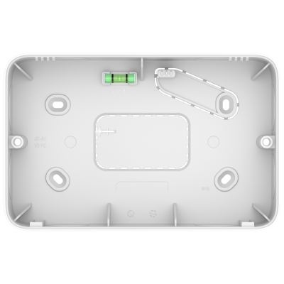 Base retangular branca em plástico com nível bolha verde embutido