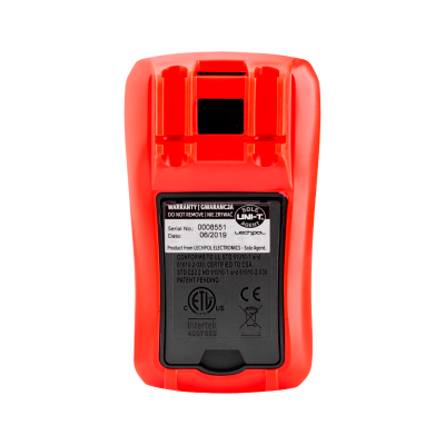 Dispositivo electrónico portátil vermelho com etiqueta de garantia e certificações