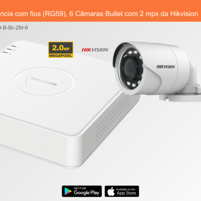Sistema de videovigilância com caixa branca e câmara bullet Hikvision branca