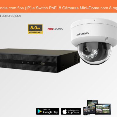 Sistema de videovigilância com câmaras Mini-Dome e dispositivo de gestão