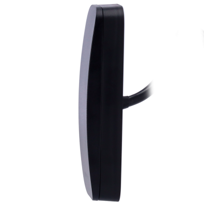 Dispositivo eletrônico preto com cabos expostos coloridos e fundo branco.