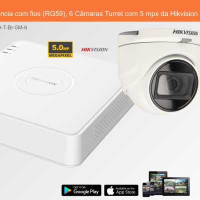 Sistema de videovigilância com gravador branco e câmara turret branca da marca Hikvision