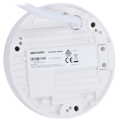 Base branca de câmara de rede HIKVISION com cabo e etiquetas