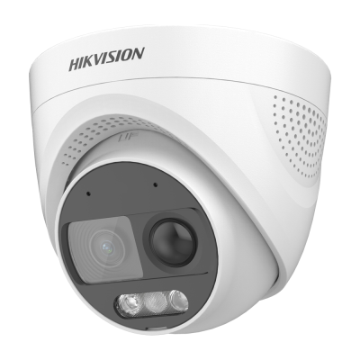 Câmara de segurança dome branca da HIKVISION com lente e sensores pretos