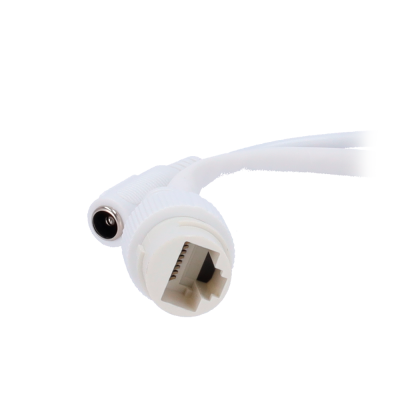 Cabo branco com conector RJ45 e entradas de alimentação DC
