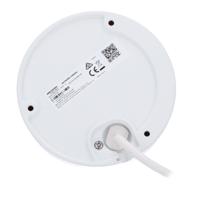 Base branca redonda de câmara Hikvision com etiqueta e cabo