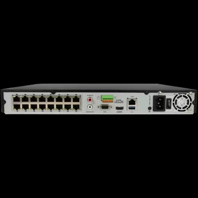 Imagem traseira de equipamento eletrónico com várias portas RJ45, VGA, HDMI, USB e ventilador.