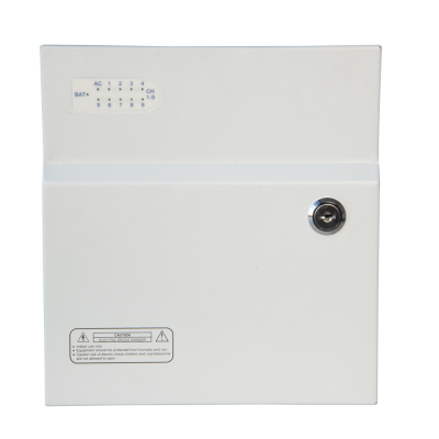 Dispositivo branco quadrado com fechadura e indicadores LED