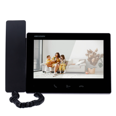 Intercomunicador HIKVISION preto com ecrã e auscultador