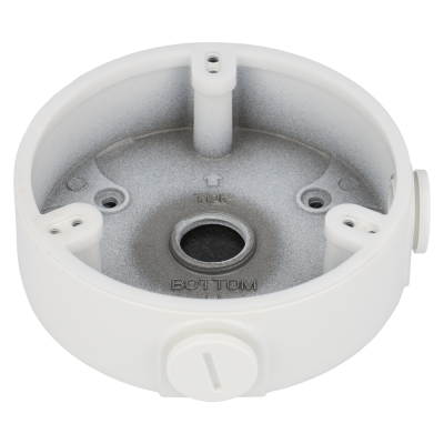 Base redonda branca e cinzenta para montagem com marcações TOP e BOTTOM