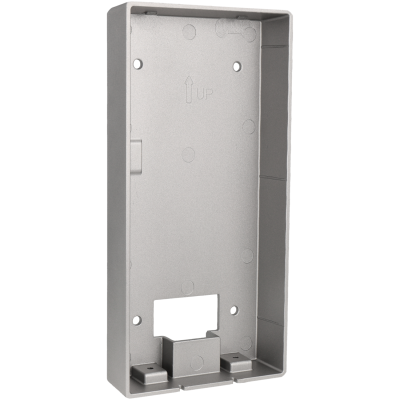 Caixa de montagem retangular cinza com texto UP