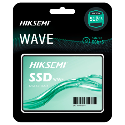 Embalagem de SSD HIKSEMI WAVE verde e preto com capacidade 512GB.