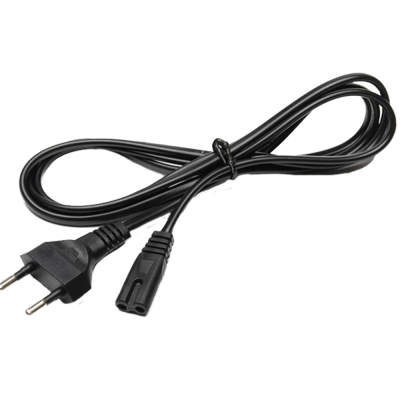 Cabo elétrico preto com ficha dupla redonda tipo europeu