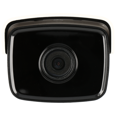 Câmara de vigilância preta com moldura branca e lente central